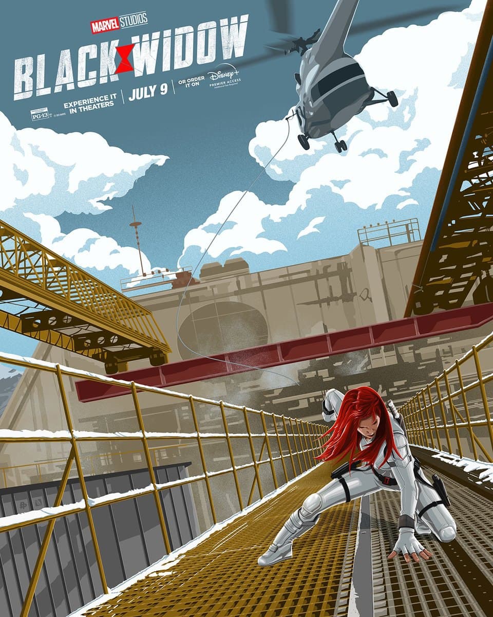فرود اسکارلت جوهانسون در نقش ناتاشا رومانوف ملقب به بلک ویدو روی سکو تاسیسات در پوستر جدید فیلم Black Widow