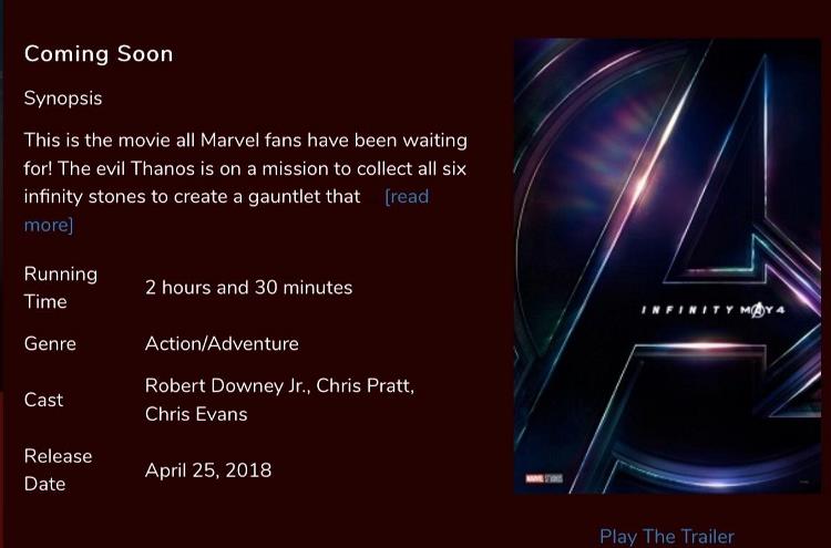 AVENGERS: INFINITY WAR Possible Run Time